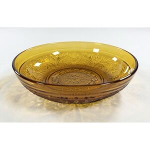 Vintage Anchor Hocking Glass Tiara Amber Daisy Bowl Ring Jewelry Holder Decor 9